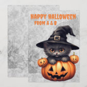 halloween zwarte kat en pompoen griezelige gotisch feestdagenkaart (Voorkant / Achterkant)