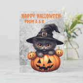 halloween zwarte kat en pompoen griezelige gotisch feestdagenkaart (Staand voorkant)
