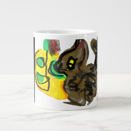 Halloween zwarte kat en pompoen grote koffiekop