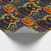Halloween zwarte kat en pompoen inpakpapier (Hoek)