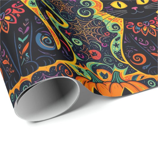 Halloween zwarte kat en pompoen inpakpapier (Rol Hoek)