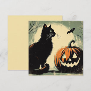 Halloween Zwarte Kat en Pompoen Kaart
