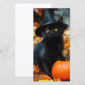 Halloween Zwarte Kat en Pompoen Kaart (Voorkant / Achterkant)