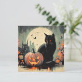 Halloween Zwarte Kat en Pompoen Kaart (Staand voorkant)