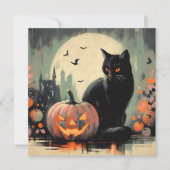 Halloween Zwarte Kat en Pompoen Kaart (Voorkant)