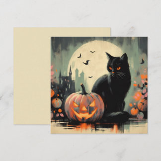 Halloween Zwarte Kat en Pompoen Kaart