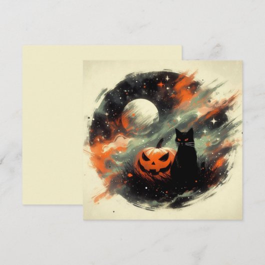Halloween Zwarte Kat en Pompoen Kaart (Voorkant / Achterkant)