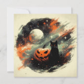 Halloween Zwarte Kat en Pompoen Kaart (Voorkant)