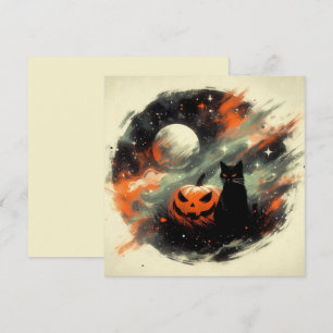 Halloween Zwarte Kat en Pompoen Kaart