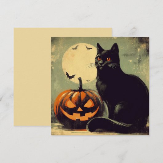 Halloween Zwarte Kat en Pompoen Kaart (Voorkant / Achterkant)