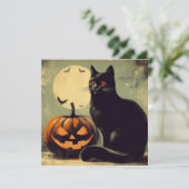 Halloween Zwarte Kat en Pompoen Kaart (Staand voorkant)