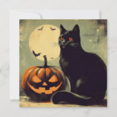 Halloween Zwarte Kat en Pompoen Kaart (Voorkant)