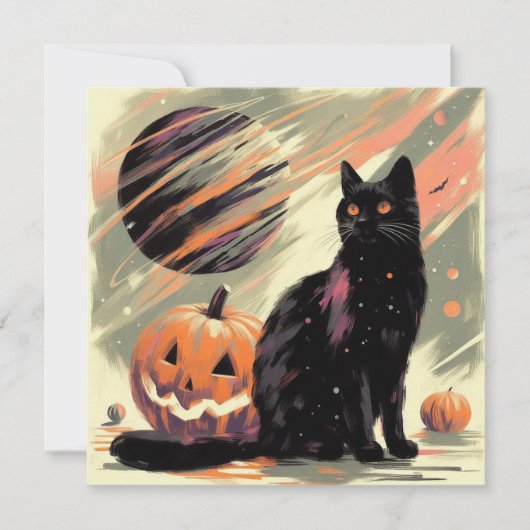 Halloween Zwarte Kat en Pompoen Kaart (Voorkant)