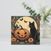 Halloween Zwarte Kat en Pompoen Kaart (Staand voorkant)