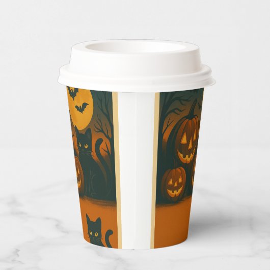 Halloween zwarte kat en pompoen papieren bekers (Rechts)