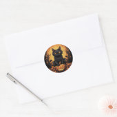 Halloween | Zwarte kat en pompoen Ronde Sticker (Envelop)
