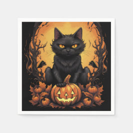 Halloween | Zwarte kat en pompoen Servet