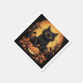 Halloween | Zwarte kat en pompoen Servet (Hoek)