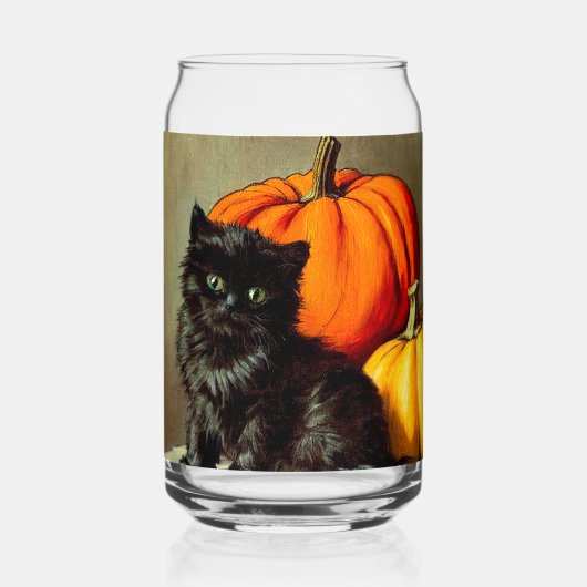  Halloween zwarte kat en pompoenen Blikvorm Glas (Voorkant)
