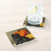  Halloween zwarte kat en pompoenen Glazen Onderzetter (Schuin)