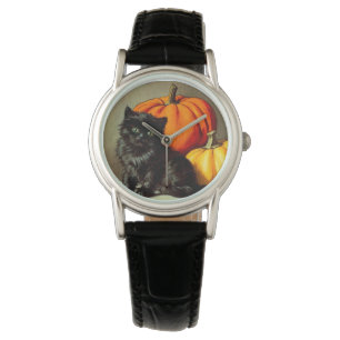  Halloween zwarte kat en pompoenen Horloge