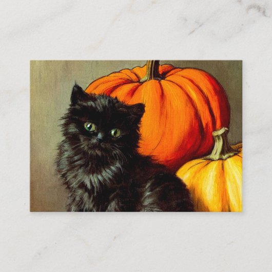 Halloween zwarte kat en pompoenen Informatiekaartje (Voorkant)