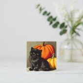 Halloween zwarte kat en pompoenen Informatiekaartje (Staand voorkant)