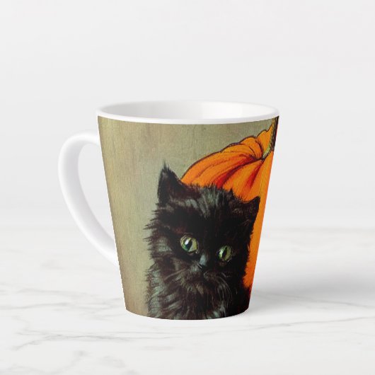 Halloween zwarte kat en pompoenen Latte Mok (Linkerhoek)