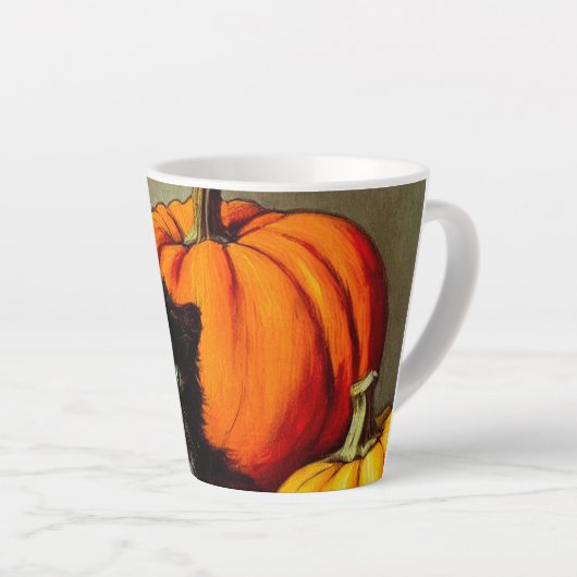 Halloween zwarte kat en pompoenen Latte Mok (Rechterhoek)