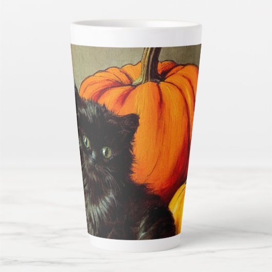 Halloween zwarte kat en pompoenen Latte Mok (Voorkant)