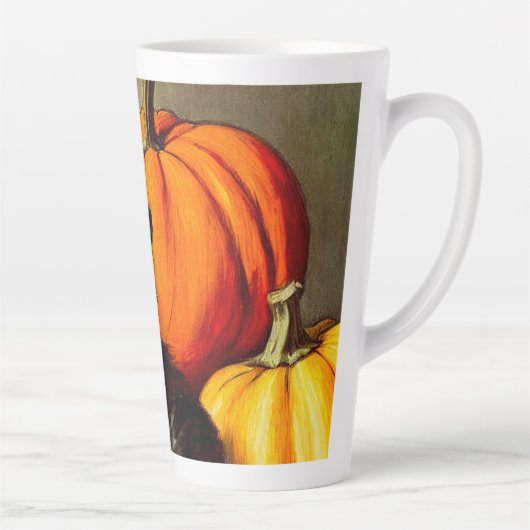 Halloween zwarte kat en pompoenen Latte Mok (Rechts)