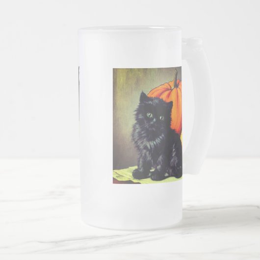  Halloween zwarte kat en pompoenen Matglas Bierpul (Voorkant rechts)