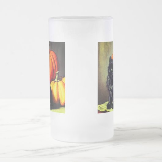  Halloween zwarte kat en pompoenen Matglas Bierpul (Center)