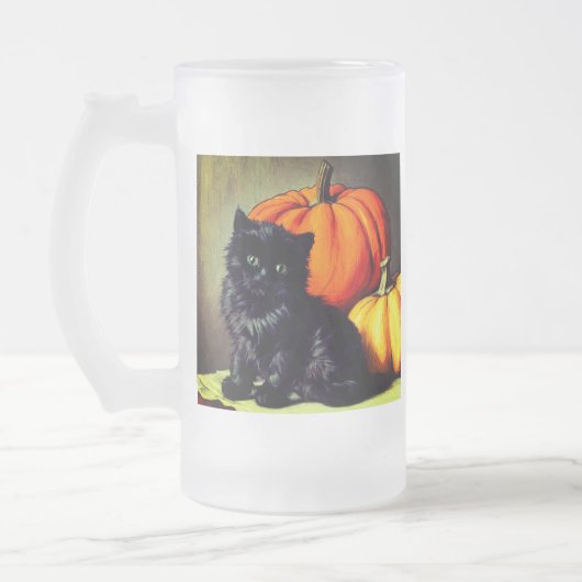 Halloween zwarte kat en pompoenen Matglas Bierpul (Links)