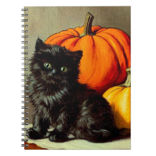 Halloween zwarte kat en pompoenen Notitieboek