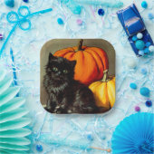  Halloween zwarte kat en pompoenen Papieren Bordje (Feest)