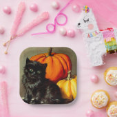  Halloween zwarte kat en pompoenen Papieren Bordje (Feest)