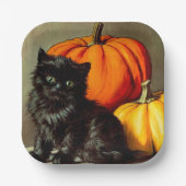  Halloween zwarte kat en pompoenen Papieren Bordje (Voorkant)