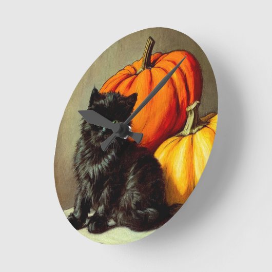  Halloween zwarte kat en pompoenen Ronde Klok (Hoek)