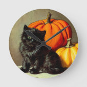  Halloween zwarte kat en pompoenen Ronde Klok (Voorkant)