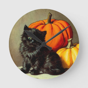 Halloween zwarte kat en pompoenen Ronde Klok