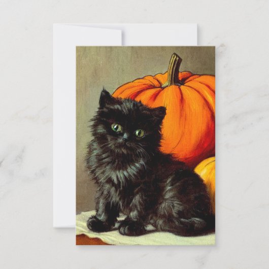  Halloween zwarte kat en pompoenen RSVP Kaartje (Voorkant)