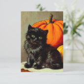  Halloween zwarte kat en pompoenen RSVP Kaartje (Staand voorkant)