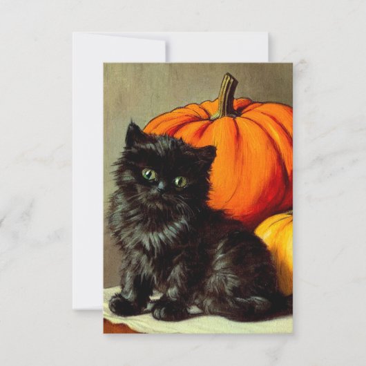  Halloween zwarte kat en pompoenen Save The Date (Voorkant)