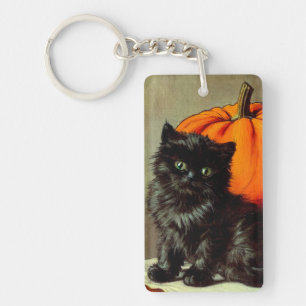  Halloween zwarte kat en pompoenen Sleutelhanger