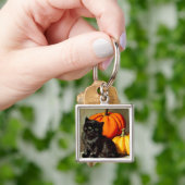Halloween zwarte kat en pompoenen Sleutelhanger (Hand)