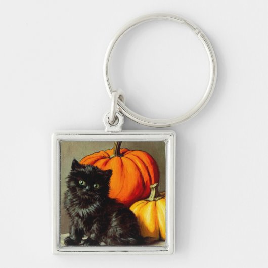 Halloween zwarte kat en pompoenen Sleutelhanger (Voorkant)