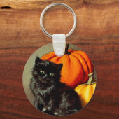  Halloween zwarte kat en pompoenen Sleutelhanger (Voorkant)