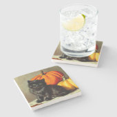  Halloween zwarte kat en pompoenen Stenen Onderzetter (Zijkant)