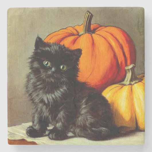  Halloween zwarte kat en pompoenen Stenen Onderzetter (Voorkant)
